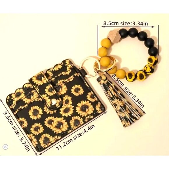 Sunflower Print Card Holder & Tassel Keychain‎ Bracelet - Picture 2 of 2